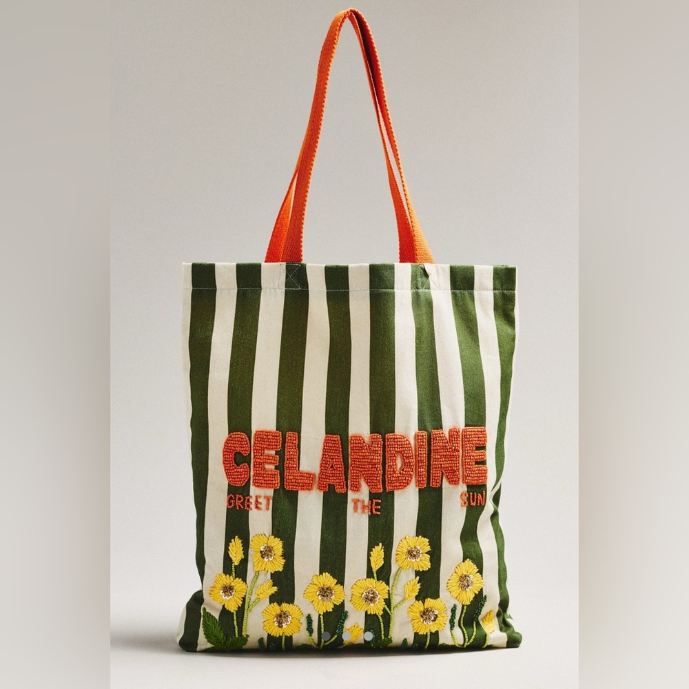 Printed Beaded Canvas Tote Bag (See photos/Description)